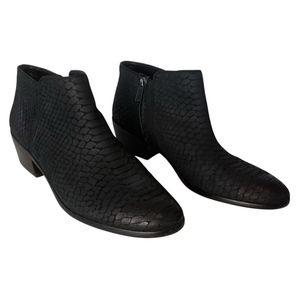 Sam Edelman Black Leather Petty Ankle Booties Snake Print Side Zip Women’s 10